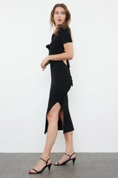 Black Slit Knitwear Dress