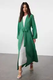 Emerald Green Glitter Detailed Woven Cap & Abaya & Abaya