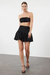 Black Woven Poplin Balloon Skirt