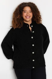 Curve Black Stone Buttoned Knitted Cardigan