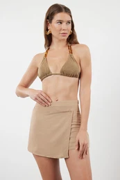 Beige Woven Linen Look Short Skirt
