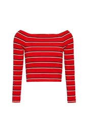 Top - TJW SKINNY OFF SHOULDER STRIPE red