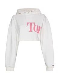 Sweatshirt - TJW SUPER CROP BOLD TOMMY HOODIE white