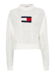 Sweater - TJW OVRSZD FLAG STITCH SWEATER white