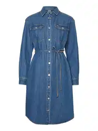Dress - TJW L/S BELTED DENIM DRESS blue
