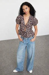 Brown Leopard Patterned Tie-Up Double Sided Woven Shirt