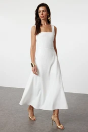 White A-Cut Woven Wedding/Marriage Elegant Evening Dress
