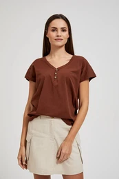 Women's T-shirt with buttons - brown
