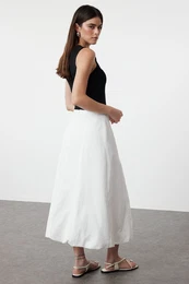 Ecru Basic Hem Balloon Maxi Length Woven Skirt