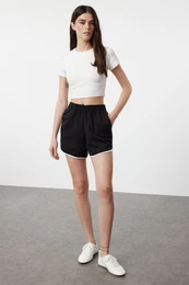 Black Piping Detailed Mini Shorts & Bermuda
