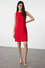 Red Plain Woven Dress