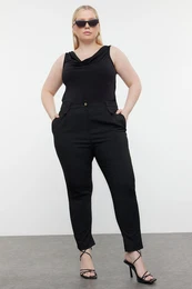 Curve Black Carrot High Waist Polyviscose Woven Plus Size Fabric Trousers