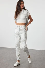 Multicolored Floral Printed High Waist Slim Mom Jeans