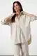 Trendyol Beige Linen Blend Oversize Striped Shirt
