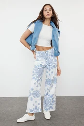 Multicolored Floral Printed High Waist Culotte Jeans