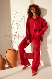 Red 100% Linen Oversize Shirt