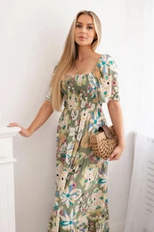 Women's viscose dress with ruffles - khaki