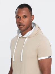 Men's casual cotton t-shirt with hood - beige