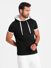 Casual men's cotton hooded t-shirt - black