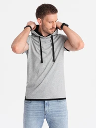 Casual men's cotton hooded t-shirt - grey melange
