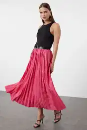 Fuchsia Pleated Animal Print Skirt