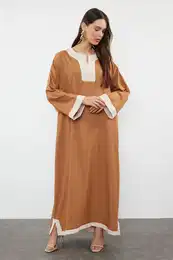 Stone Color Block Weaving Kaftan Dress Jalabiya