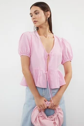 Pink Tie-Up Woven Shirt