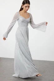 Silver A-Cut Knitted Evening Dress & Graduation Dress
