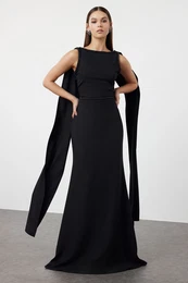 Black Body-fitting Woven Long Elegant Evening & Graduation Dress