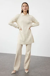 Stone Soft Textured Knitwear Zigzag Patterned Sweater