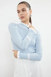 Light Blue Color Block Knitwear Sweater