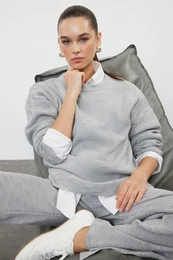 Grey Wide Pattern Knitwear Bottom-Top Set