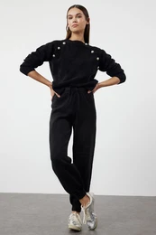 Black Boucle Thread Knitwear Bottom-Top Set