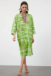 Ethnic Patterned Midi Woven 100% Cotton Beach Dress