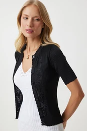 Happiness stanbul Women's Black Openwork Seasonal Knitwear Cardigan