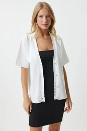 Happiness stanbul Women's White Stylish Buttoned Seasonal Knitwear Cardigan