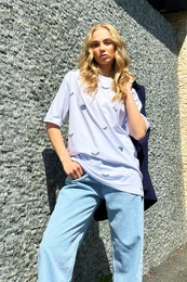 Trend Alaat Stili Women's White Crew Neck Eye Printed Oversize T-Shirt