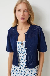 Happiness stanbul Women's Navy Blue Openwork Seasonal Knitwear Cardigan