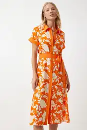 Happiness stanbul Women's Orange Floral Summer Slim Viscose Dress