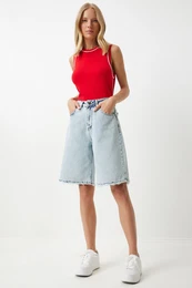 Happiness stanbul Women's Light Blue Baggy Denim Bermuda Shorts
