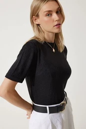 Happiness stanbul Women's Black Mercerized Summer Knitwear Blouse