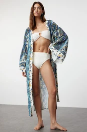 Floral Belted Maxi Woven Kimono & Kaftan