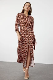 Multicolored Geometric Patterned Woven Shirt Dress