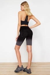 Black Seamless/Seamless Gradient Pattern Push Up Drawstring Knitted Sports Shorts/Short Leggings