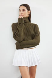 Khaki Crop Basic Knitwear Sweater
