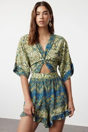 Ethnic Patterned Woven Cut Out/Window Overalls