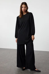 Black Oversize Knitted Top-Bottom Set