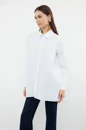 White Shiny Sequin Detailed Woven Shirt