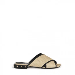 Flip-flops - CROSS MULE SANDAL T. 20 - TESSUTO RAFIA CHICCO DI RISO+NAPPA+ BORCHIE beige