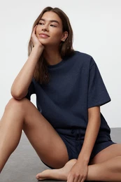 Indigo Waffle Fabric Knitted Pajama Set